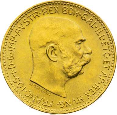 Gold coin 10 Corona Francis Joseph I 1912 Restrike - back