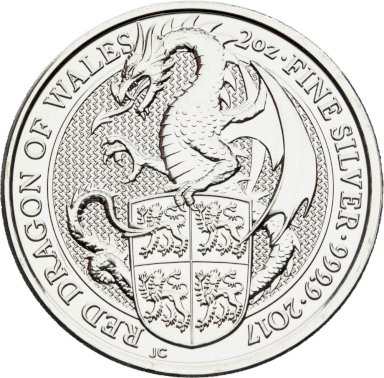 Investiční stříbro Red Dragon of Wales (2017) - 2 unce - avers
