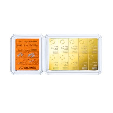 Zlaté slitky Valcambi CombiBar 10 x 1/10 oz - revers