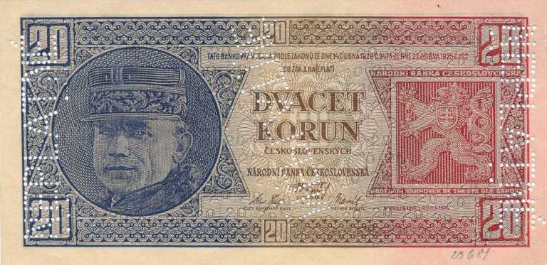 20 Kč 1926 O (bankový vzor) - averz