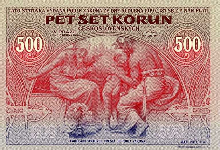 500 Kč 1919/2020 pamätná tlač Alfons Mucha