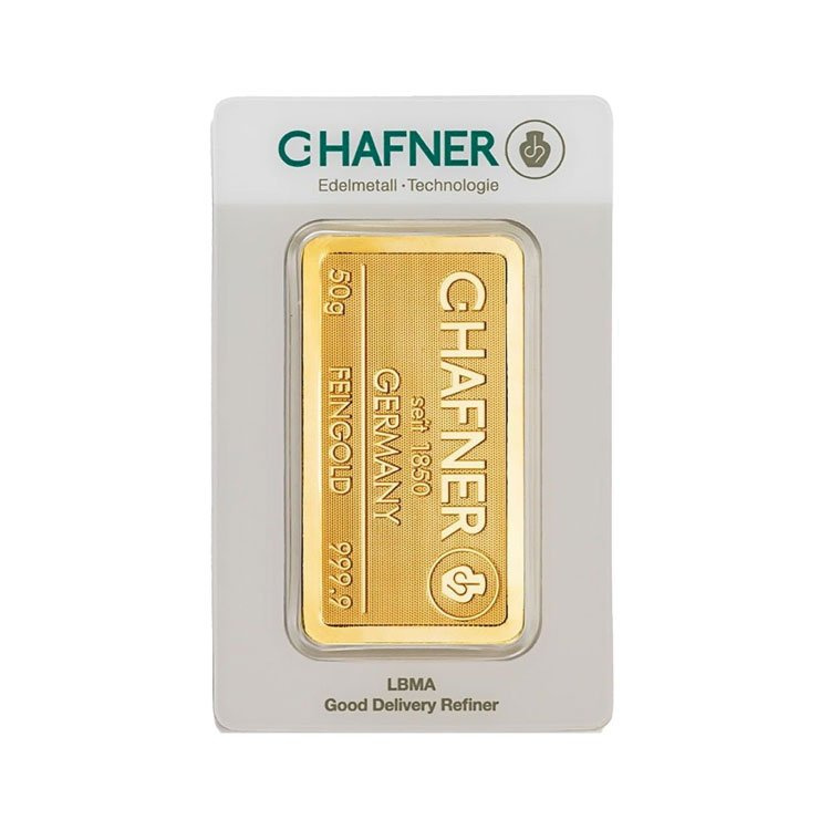 Gold bar C. Hafner 50 g - front